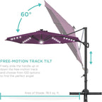 Best Choice Products 10ft Solar LED Cantilever Patio Umbrella, 360-Degree Rotation Hanging Offset Market Outdoor Sun Shade for Backyard, Deck, Poolside w/Lights, Easy Tilt, Cross Base