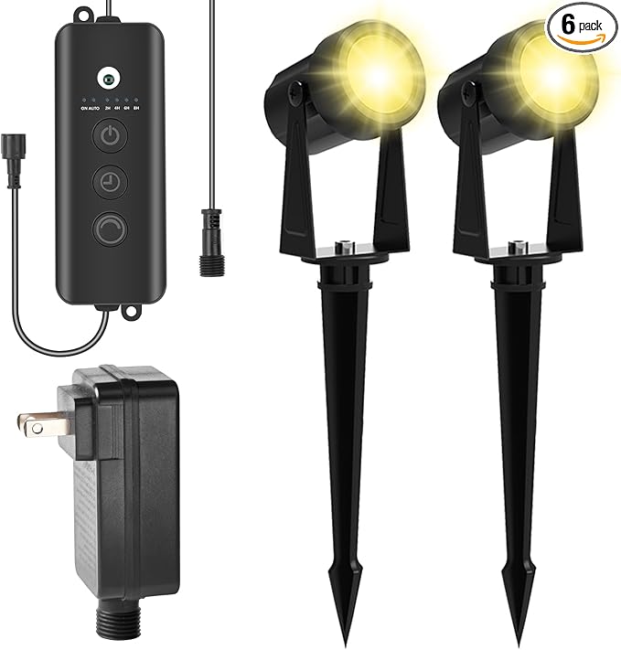 ZYAN Low Voltage Landscape Lights LED Landscape Lighting with Sensor, IP65 Waterproof Outdoor Spotlights for Yard Garden, Plant Tree Spoltights Dimmable with Timer, Auto ON/Off (2 Pack)
