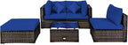 Tangkula 5 Pieces Patio Rattan Furniture Set, Outdoor Sectional Rattan Sofa Set with Back & Seat Cushions, Wicker Conversation Set with Tempered Glass Table for Backyard Porch Garden Poolside (Navy)