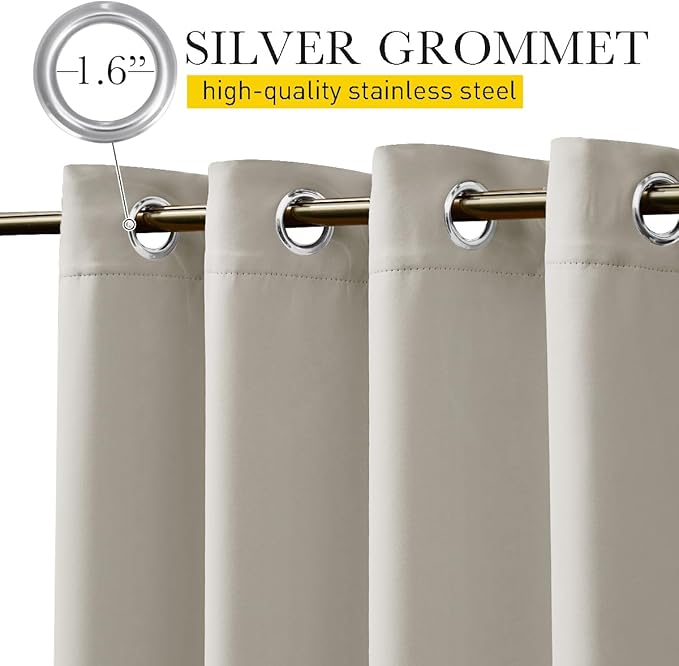 NICETOWN 2 Panels Outdoor Curtains for Patio Extra Wide 84", Waterproof & Windproof Grommet & Back Tab Fixed Top and Bottom Sun Blocking Privacy Drapes with Rope for Gazebo, Natural, W84 x L84