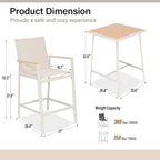 LAUSAINT HOME 3-Piece Patio Bar Set, All Weather Textilene Bar Height Table and Chairs Set with Wood Like-Top Table, Metal Counter Height Bar Stools and Table Set for Garden, Deck, Balcony