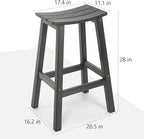All-Weather Bar Stools Set of 2, 28" Height Outdoor Bar Stools, Never Rot or Fade, for Bar, Kitchen Counter, Deck, and Patio, Grey