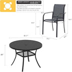 VICLLAX 5 Pieces Patio Dining Set, Outdoor Furniture Set Includes 41.2" Round Patio Table and 4 Patio Sling Chairs, Black Tabletop and Dark Grey Fabric