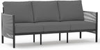 Aluminum Outdoor Patio Couch, 3 Seats HDPE Rope Patio Sofa with Washable Thick Cushion, All-Weather Patio Furniture for Balcony, Yard, Gray Frame, Charcoal