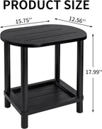 2 Tier Outdoor Side Table, Solid Wood Small Outdoor End Tables, Patio Table for Outside Backyard Balcony Porch Garden Lawn and Living Room, Weather Resistant & Easy Maintenance (Black)