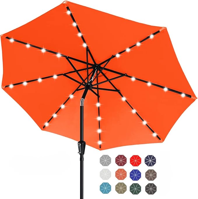 ABCCANOPY Durable Solar Led Patio Umbrellas with 32LED Lights 7.5FT (Orange)