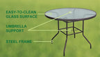 Garden Elements Outdoor Patio Furniture, Round Dining Table, Steel Base and Rim with Water-Wave Glass Top, Brown, 40"