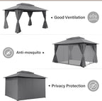 LAUSAINT HOME Semi-Permanent Outdoor Patio Gazebo 10'x13', Heavy Duty Party Tent Shelter with Double Roofs, Mosquito Nettings and Privacy Screens for Backyard, Garden, Lawn, Gray