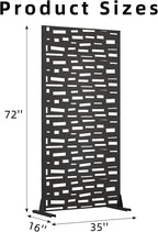 Casaphoria 72" H x 35" W Metal Outdoor Privacy Screen, Freestanding Decorative Divider for Patio, Deck, Balcony, and Garden with Stable Base, Black-Gerald