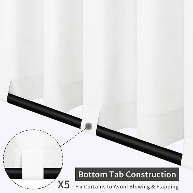 Easy-Going Outdoor Patio Curtains Detachable Tab Top Windproof Weatherproof Curtain for Cabana, Porch, Pergola and Gazebo, Tab Bottom Drape, 2 Panels, 110W x 96L inch, White