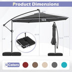 Tangkula 10ft Solar LED Patio Umbrella with Base, Offset Cantilever Outdoor Umbrella with 32 LED Lights, Infinite Tilt, 360 Degree Rotation, Crank Handle for Pool Deck Garden Backyard (Gray)
