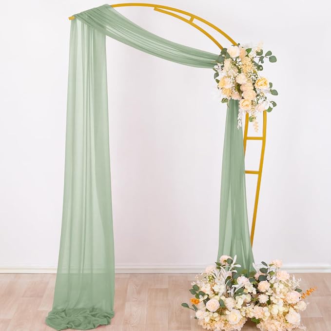 Sheer Outdoor Curtain Fabric Panels, Sage Green Chiffon, 29 in x 20 Ft, 2 Pack