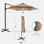 Best Choice Products 10ft Solar LED Offset Cantilever Hanging Market Patio Umbrella, Smooth 360° Rotation, 8 Sturdy Ribs, Easy Adjustment - Tan