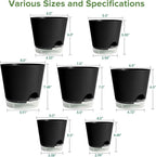 GARDIFE 2026 Upgraded Self Watering Plant Pots with Drainage Hole, 8/7/6.5/6/5.5/5/4 Inch Flower Planting Containers for House Plants, African Violet, Flowers, Cactus (Black, 8+7+6.5+6+5.5+5+4 inch)