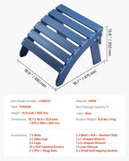 VEVOR Adirondack Ottoman, 18.7L x 18.9W x 13.8H Inch HDPE Plastic Folding Adirondack Ottoman, Weather-Resistant Foot Rest for Adirondack Chair, Widely Used for Outside Porch Pool Lawn Backyard, Blue
