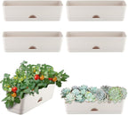 6 Pack Rectangle Planter 16x4.4 Inch Window Boxes Planters Rectangular Large Window Sill Planters Indoor Self Watering Plant Pots with Drainage Holes and Saucers Succulent Herb Flower Pots, Light Grey