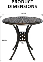 30.31" Outdoor Patio Dining Table, Cast Aluminum Patio Bistro Table, Round Patio Metal Table, Patio Furniture Set with 2.36" Umbrella Hole for Balcony Lawn Garden Backyard