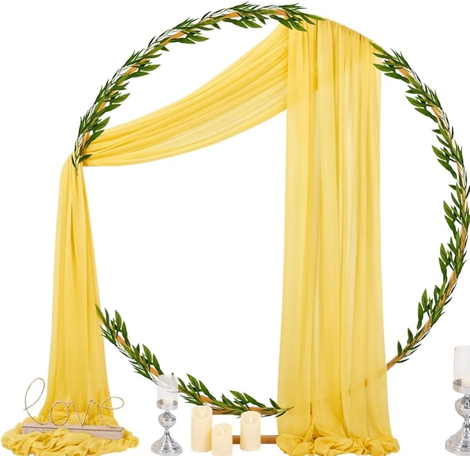 Outdoor Curtains Yellow Sheer Chiffon Arch Drapes 2 Panels 29 x 20 ft