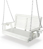 HDPE Porch Swing with 18/8 Stainless Steel Bolts, Ergonomic Design, Ultra Weather-Resistant, Heavy Duty 1200 LBS, for Outdoor Patio Garden Yard (Vanilla White)