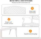 VINGLI 40.5" Patio Garden Bench,Anti- Rust Cast Iron Cast Aluminum Frame for Outdoor Path Yard Lawn Work Entryway Decor Deck (White)