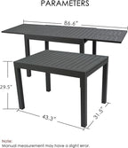 Kozyard Villa Expandable Patio Dining Table - Adjustable, Aluminum Outdoor Furniture for 4-6 Person, Perfect for Backyard, Porch, Deck, Garden - Dark Grey, 43"- 86"