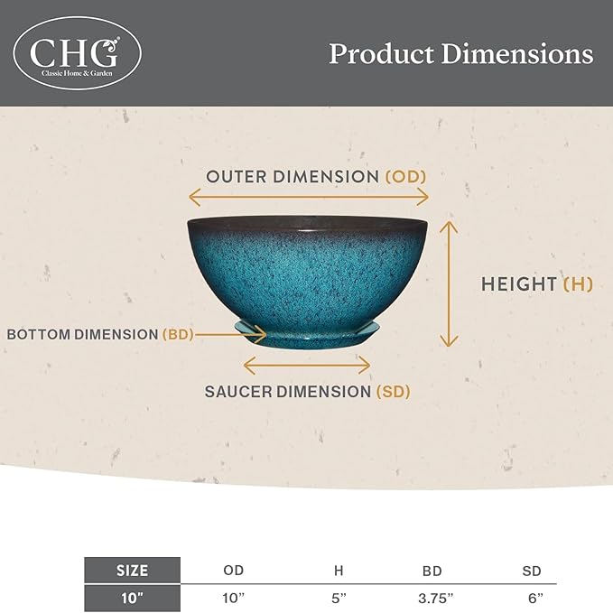 Classic Home and Garden Rosie Modern Planter w/Drainage - Contemporary Planter Bowls - Shallow Round Vases for Small Plants - Versatile Indoor & Outdoor Pots (10” Indigo Speckle)