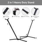 SUNCREAT 2-in-1 Convertible Extra Large Hammocks with Stand, Heavy Duty 2 Person Hammock for Outside with Stand, Patented, Light Gray