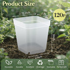 120 Packs Square Clear Nursery Pots with Drainage, 2.7 Inch Plastic Seedling Pots for Indoor Plants, Thickened Small Transplant Pot for Seed Starting Succulents Vegetables Lettuce Flowers