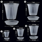 GREENPARA Transparent Plastic Garden Pots Planter with Saucer 4/5 /6/7 /8 inch Plant Pot Nursery Pots Drainage Hole for House Plants, Herb, Flowers, and Cactus with 10pcs Plant Labels, 5-Set