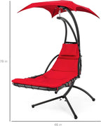 Best Choice Products Outdoor Hanging Curved Steel Chaise Lounge Chair Swing w/Built-in Pillow and Removable Canopy - Red