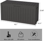Outdoor Storage Box, Resin Deck Boxes Indoor and outdoor, Waterproof Storage Box Lockable Lid (Black, 85 Gallon)