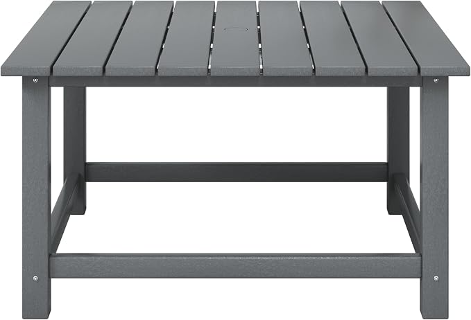Coffee Table, Gray HDPE Square Outdoor, 30.75-Inch, Umbrella Hole