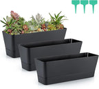 Skelang 3 Pcs Rectangular Plant Pot, 12" Flower Planter Box, Windowsill Container for Succulent, Herb, Vegetable (Black)