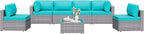 Shintenchi 7 Pieces Outdoor Patio Furniture Sets, Patio Sectional Sofa Couch, Silver Gray PE Wicker Furniture Modular Patio Conversation Sets Patio Sofa with Washable Cushions & Coffee Table (Blue)