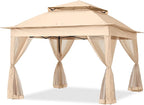 COOSHADE 11x11Ft Easy Pop Up Gazebo Tent Instant Outdoor Canopy Shelter with Mosquito Netting Walls(Khaki)