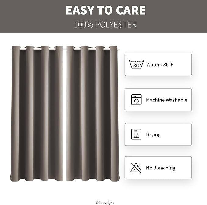 Waterproof Outdoor Curtain W52 x L84 - Grommet Top Sunlight Blocking Window Treatment Drapes Blackout Curtains for Home Bedroom Living Room Outdoor Patio Porch Pergola (Taupe, 2 Panels)