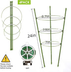 Kgozwon 4 Pack Tomato Cage Plant Support Cages for Garden, 24 inches Trellis for Climbing Plants, Upgrade Garden Plant Stakes with Adjustable Ring, Tomato Rings for Support, with Twist Tie