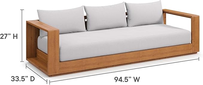 Modway Tahoe Acacia Wood Outdoor Patio Sofa in Natural Light Gray with Weather-Resistant Cushions - Ideal as a Porch Couch or Sunroom Sofa