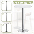 Flamaker Round Bistro Pub Table Modern Style Metal Base MDF Top Cocktail Bar Table Counter Bar Height for Pub, Dining Room, Party (1, White-Silver)