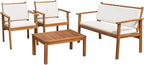 Flamaker Patio Furniture 4 Piece Outdoor Acacia Wood Patio Conversation Sofa Set with Table & Cushions Porch Furniture for Deck, Balcony, Backyard