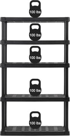 IRIS USA 5-Shelf Heavy Duty Plastic Storage Shelves, 750lb Capacity, 68" H x 36" W x 18" D, Large Modular Shelving Unit Storage Organizer for Garage, Home, Warehouse & Gym, Storage Rack - Black