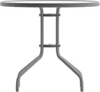 Flash Furniture Bellamy 31.5'' Round Indoor/Outdoor Tempered Glass Metal Frame Side Table, Silver