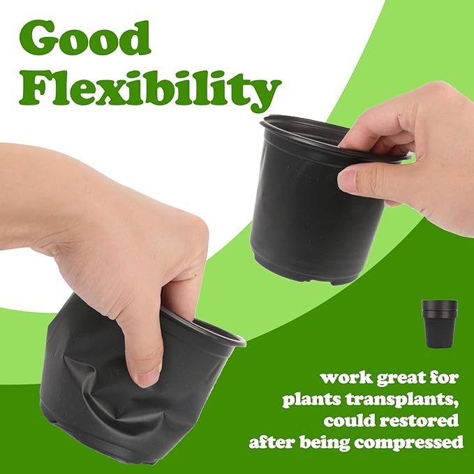 100 Packs Nursery Pots,3 Inches Plastic Nursery Pots for Plants with Drainage Holes, Seed Starting Garden Pots of Flower Plant Container for Succulents, Cuttings, Transplanting (100, 3 Inch)