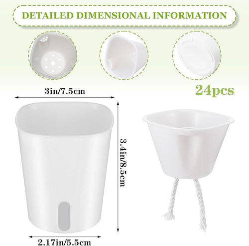 24 Pcs Self Watering Pots for Indoor Plants, 3 Inch White Plastic Self Watering Planters with Water Level Indicator - Perfect for Succulents