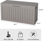 Outdoor Storage Box, Resin Deck Boxes Indoor and outdoor, Waterproof Storage Box Lockable Lid (Grey, 85 Gallon)