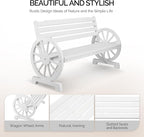 VINGLI Rustic Wooden Wheel Bench Outdoor Bench, Patio Bench Wagon Slatted Seat, Garden Benches for Outdoors 350lbs High Capacity, Weather Resistance (White, 55in)