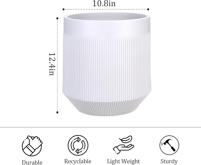 Plant Pots，Set of 2 Plastic Large Pots for Indoor Plants,Flower Pots Outdoor Planters with Drainage Hole and Seamless Saucer,(White 12Inches)