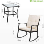 Vongrasig 3 Piece Outdoor Rocking Chair Set, PE Wicker Rattan Small Bistro Set, Front Porch Furniture Rocking Chairs Set of 2, Cushioned Patio Rocker Chair Set with Glass Table (Beige)