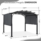 MASTERCANOPY 10x10ft Outdoor Retractable Pergola with Sun Shade Canopy Patio Metal Garden Pergola,Dark Grey