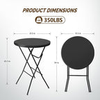 VINGLI 32" Plastic Folding Round Table Bar Height, HDPE Matrial with Gray Metal Finish, High Top Table for Outdoor Party, Cafes, Restaurants, Backyard, Dining Room, Wedding Event,1 Pack, Black